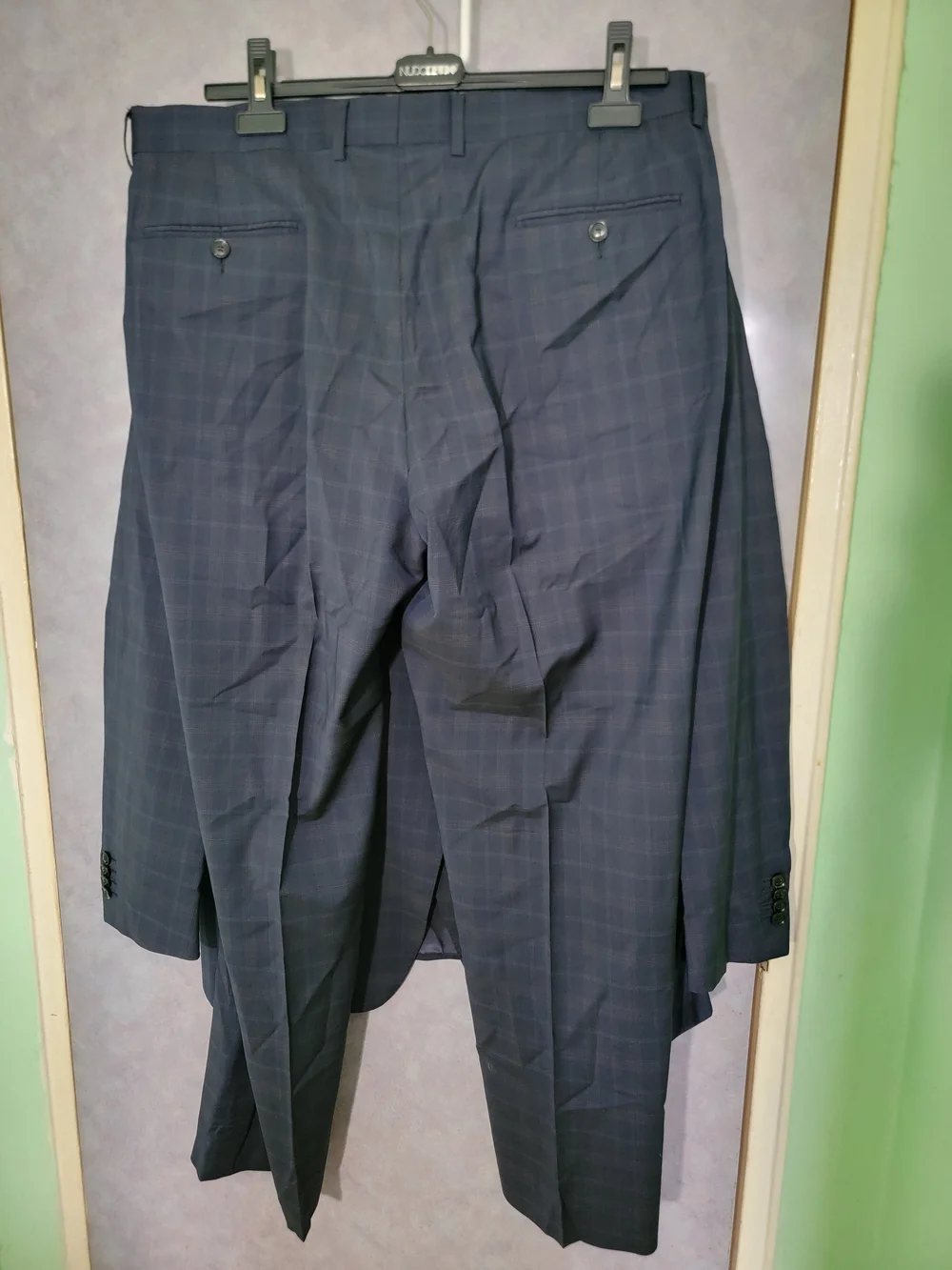 European Suit Men's Dark Navy Plaid Two-Piece Suit